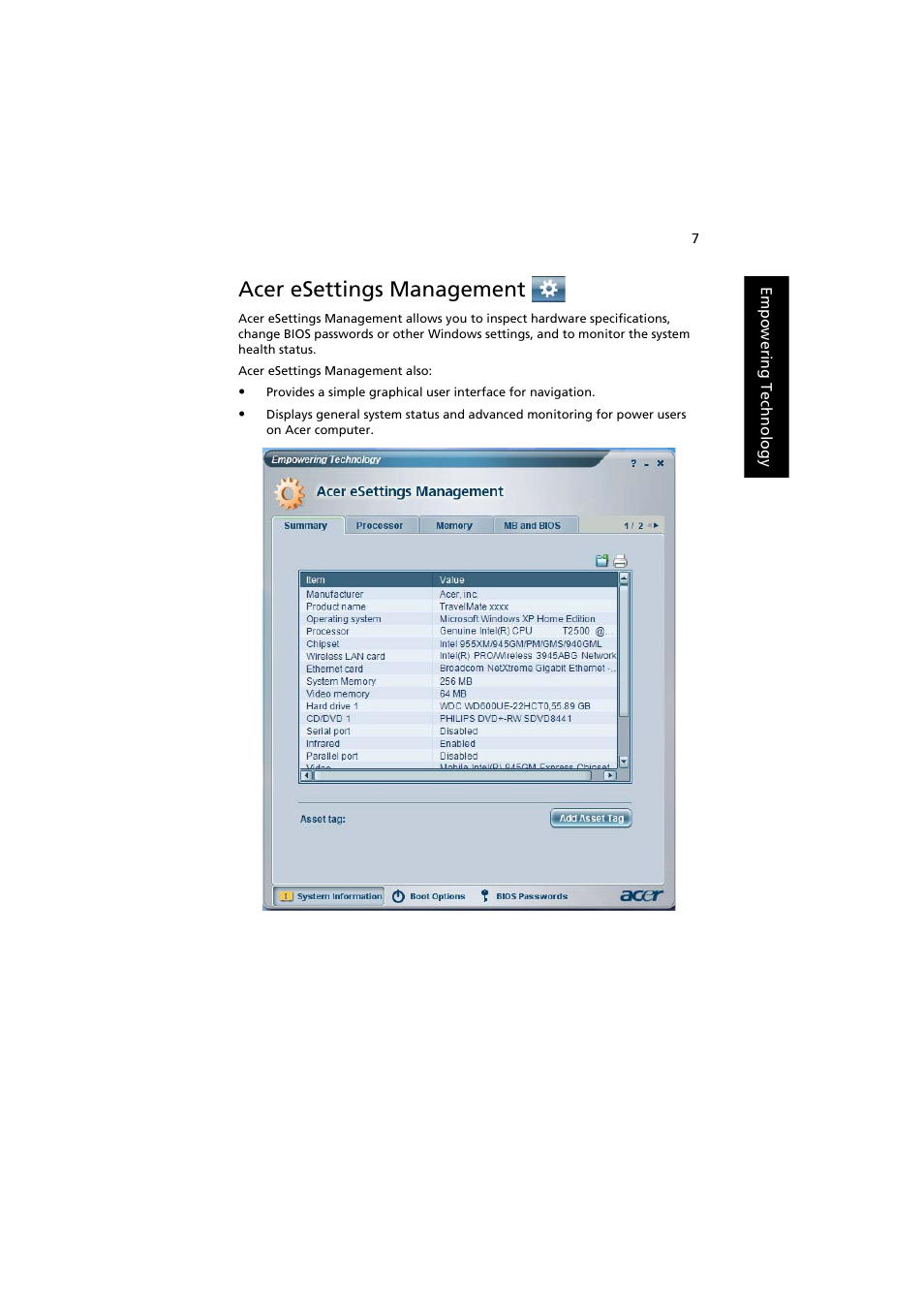 Acer esettings management | Acer Aspire 3660 User Manual | Page 21 / 101