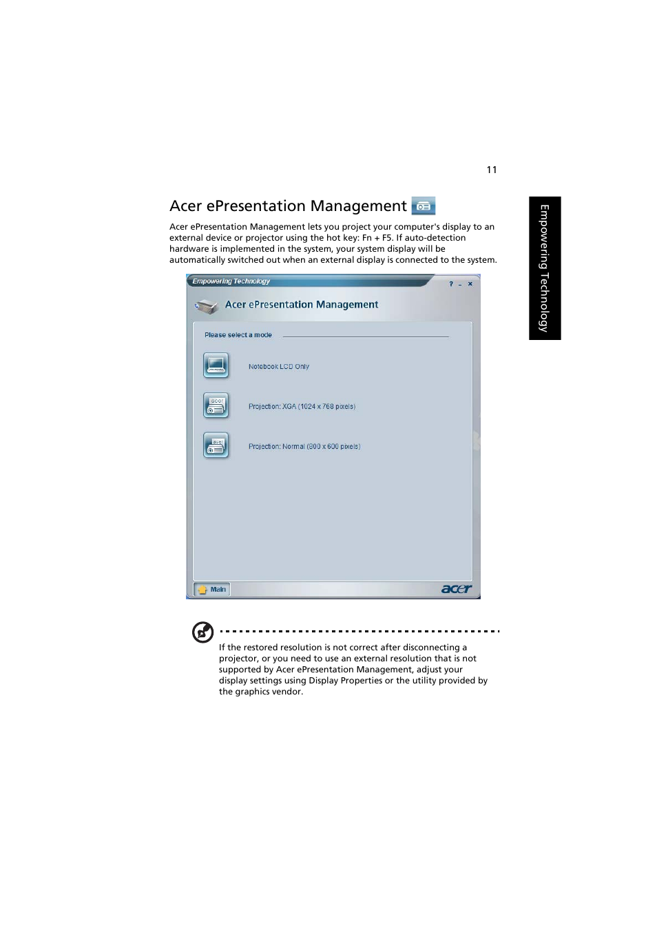Acer epresentation management | Acer Aspire 3660 User Manual | Page 25 / 101