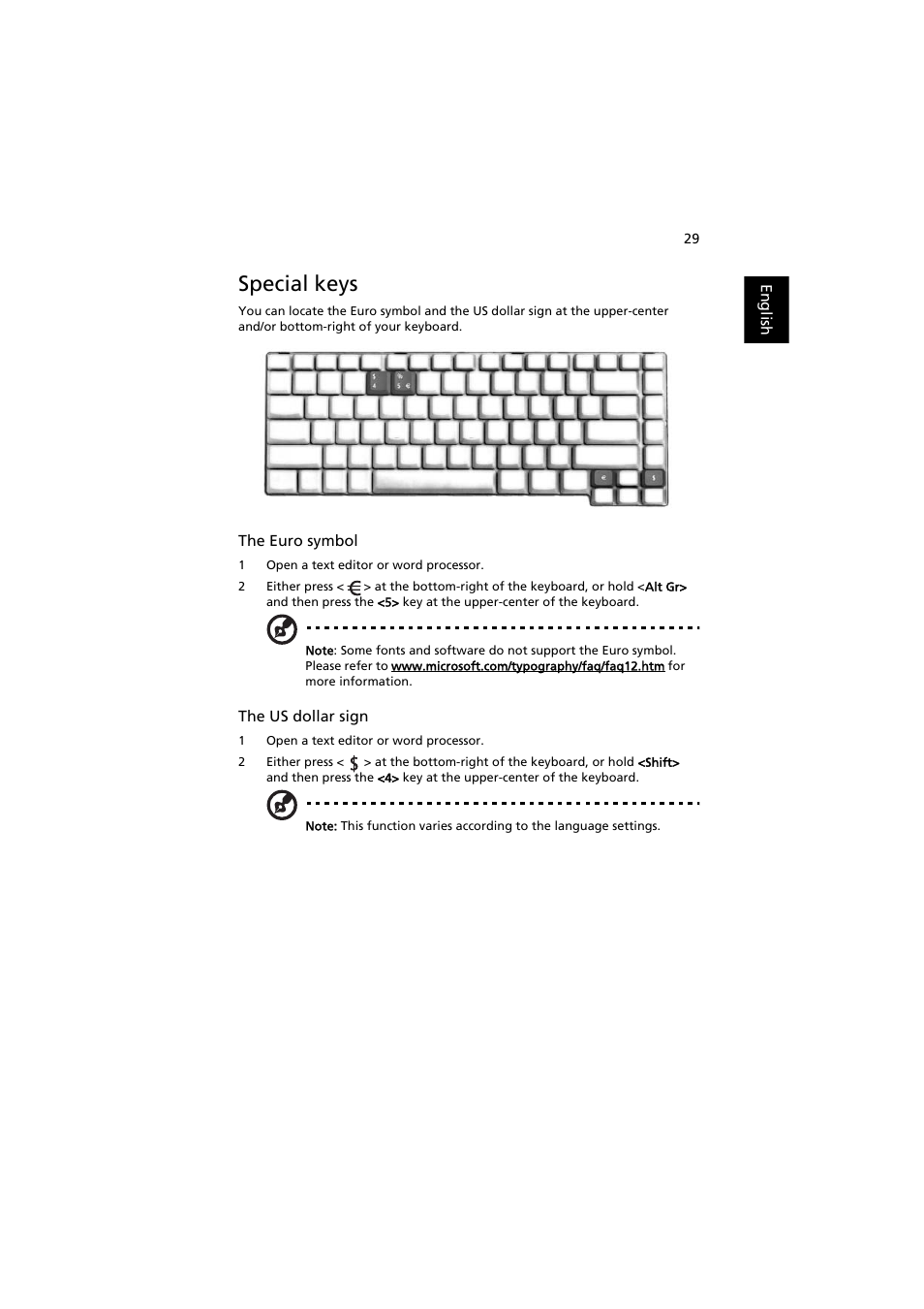 Special keys | Acer Aspire 3660 User Manual | Page 43 / 101