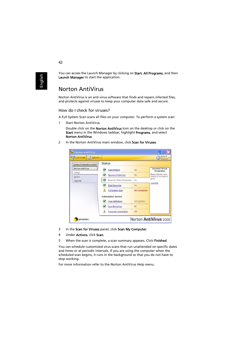 Norton antivirus | Acer Aspire 3660 User Manual | Page 56 / 101