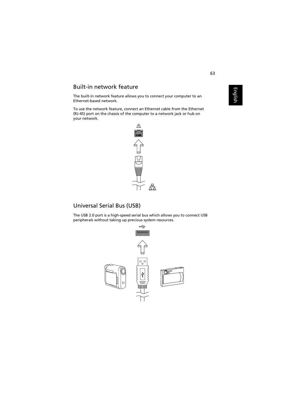 Built-in network feature, Universal serial bus (usb) | Acer Aspire 3660 User Manual | Page 77 / 101