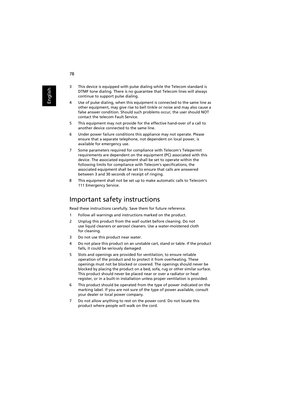 Important safety instructions | Acer Aspire 3660 User Manual | Page 92 / 101