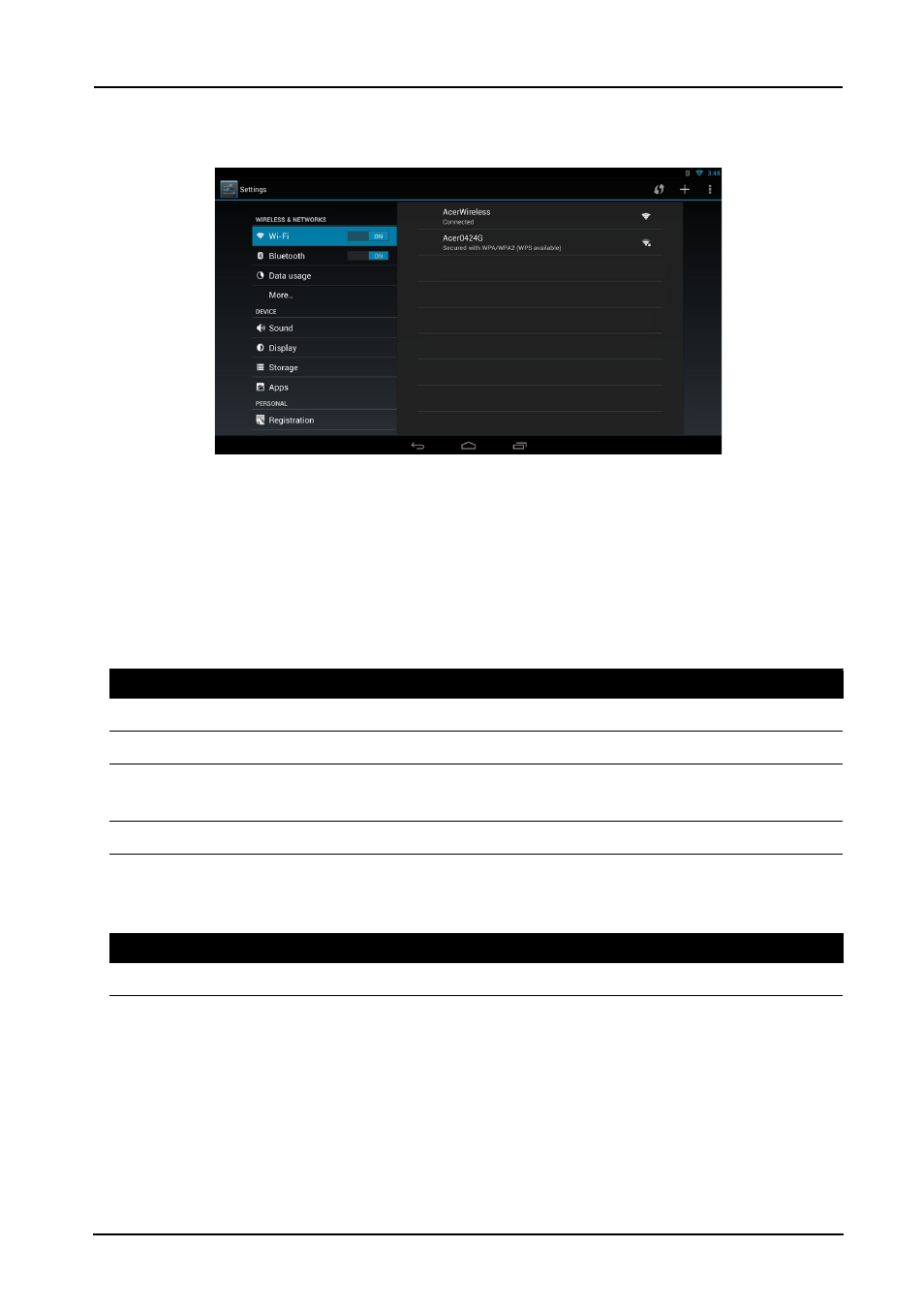 Wireless & networks, Advanced settings, Activating or deactivating connections | Adjusting bluetooth settings, Bluetooth connections | Acer TA272HUL User Manual | Page 27 / 33