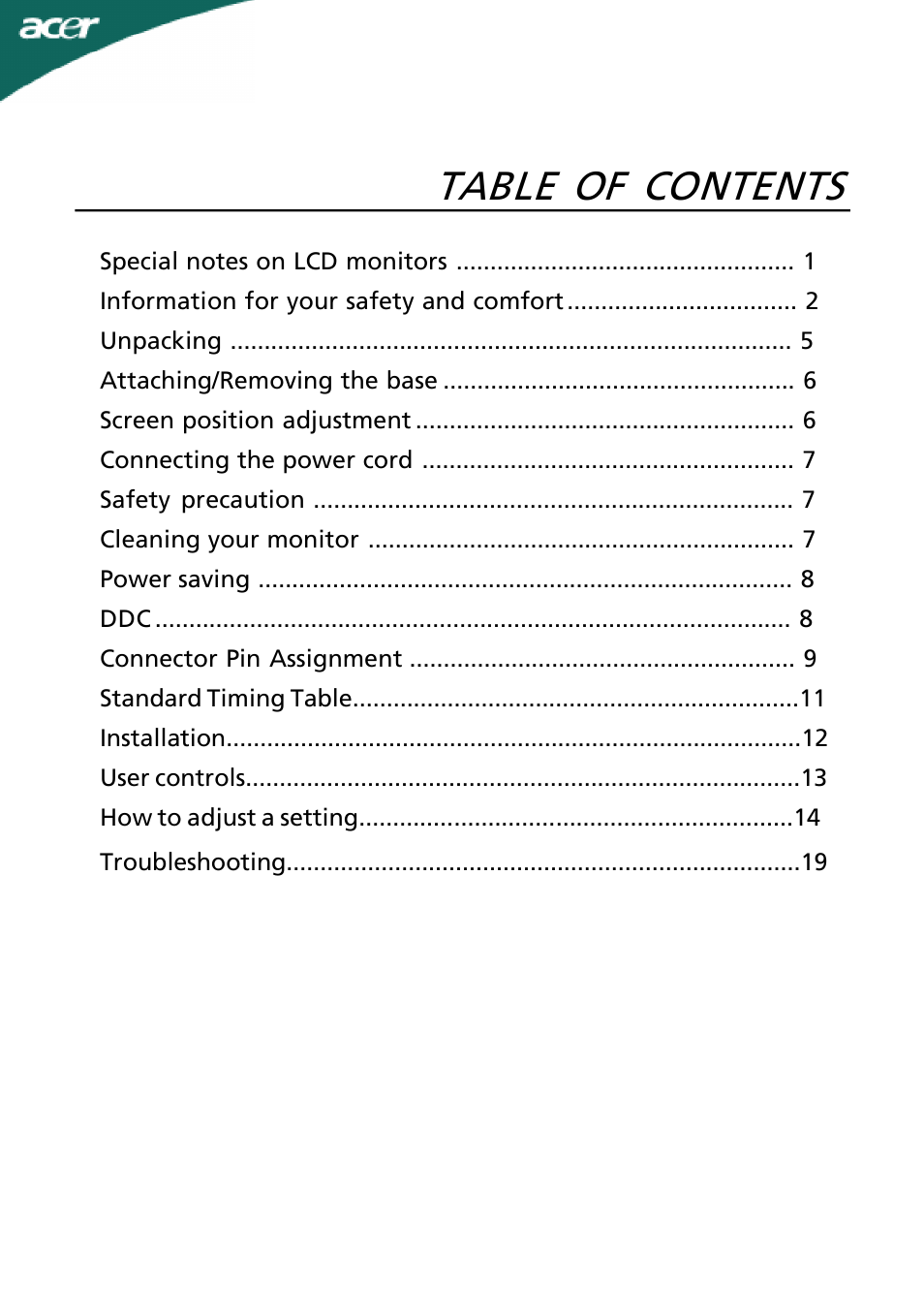 Acer X193W User Manual | 23 pages