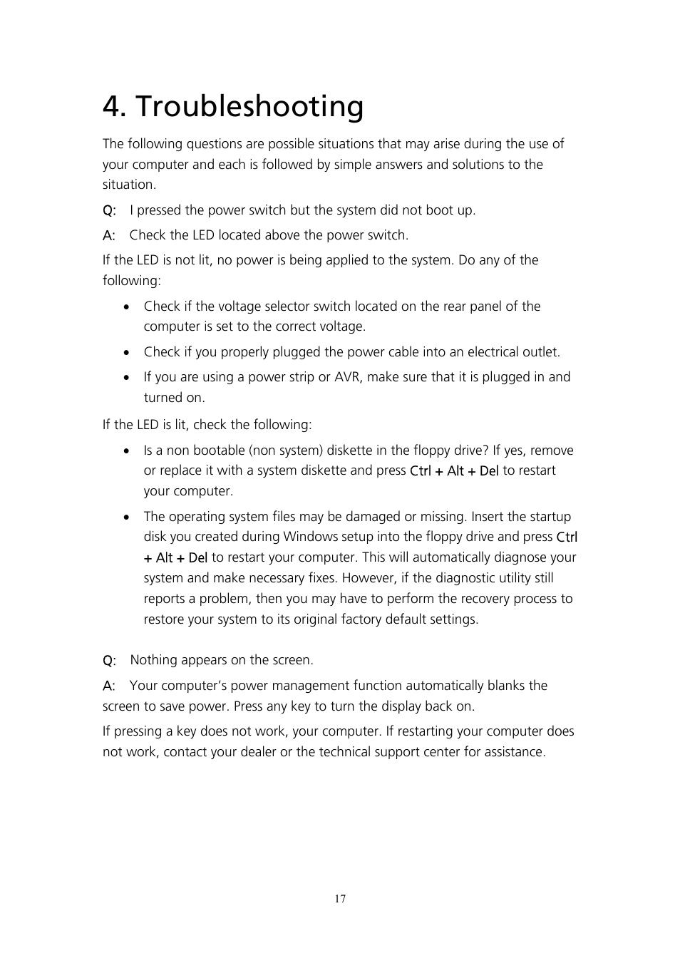 Troubleshooting | Acer AcerPower SP User Manual | Page 18 / 21