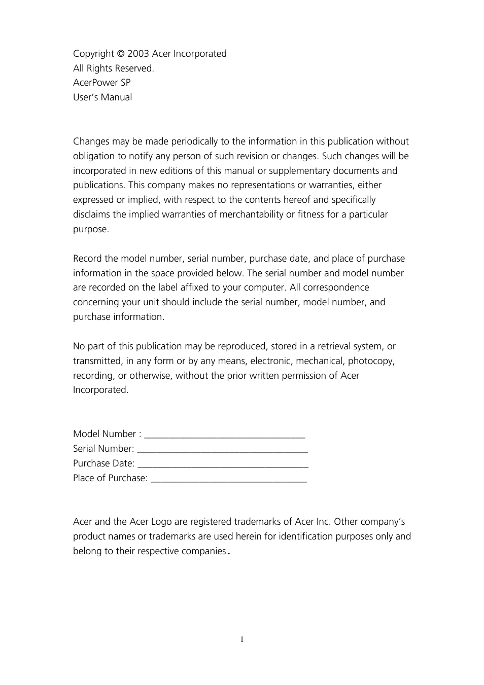 Acer AcerPower SP User Manual | Page 2 / 21