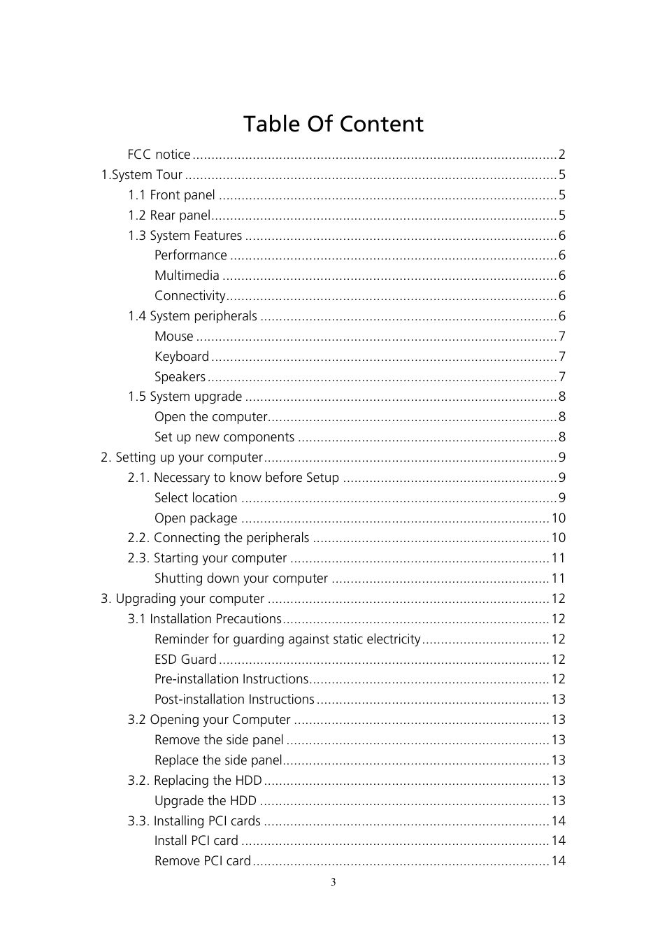 Table of content | Acer AcerPower SP User Manual | Page 4 / 21