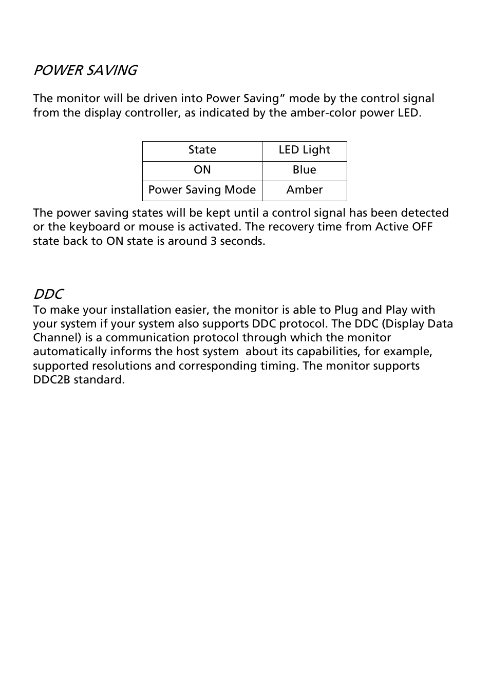 Power saving ddc, Power saving | Acer S212HL User Manual | Page 13 / 28