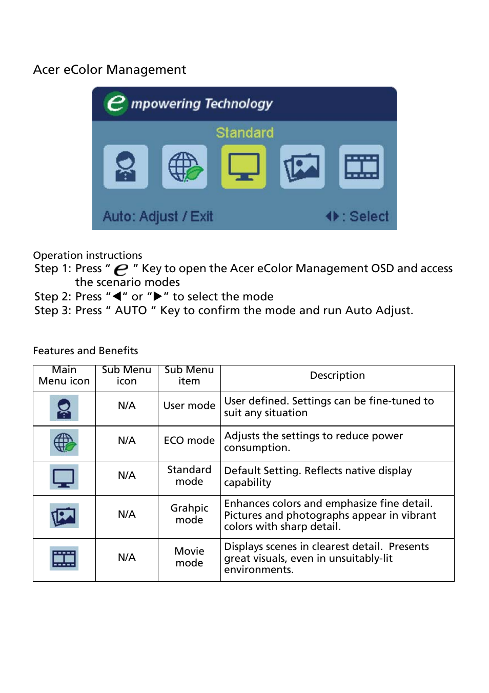Acer ecolor management | Acer S212HL User Manual | Page 20 / 28