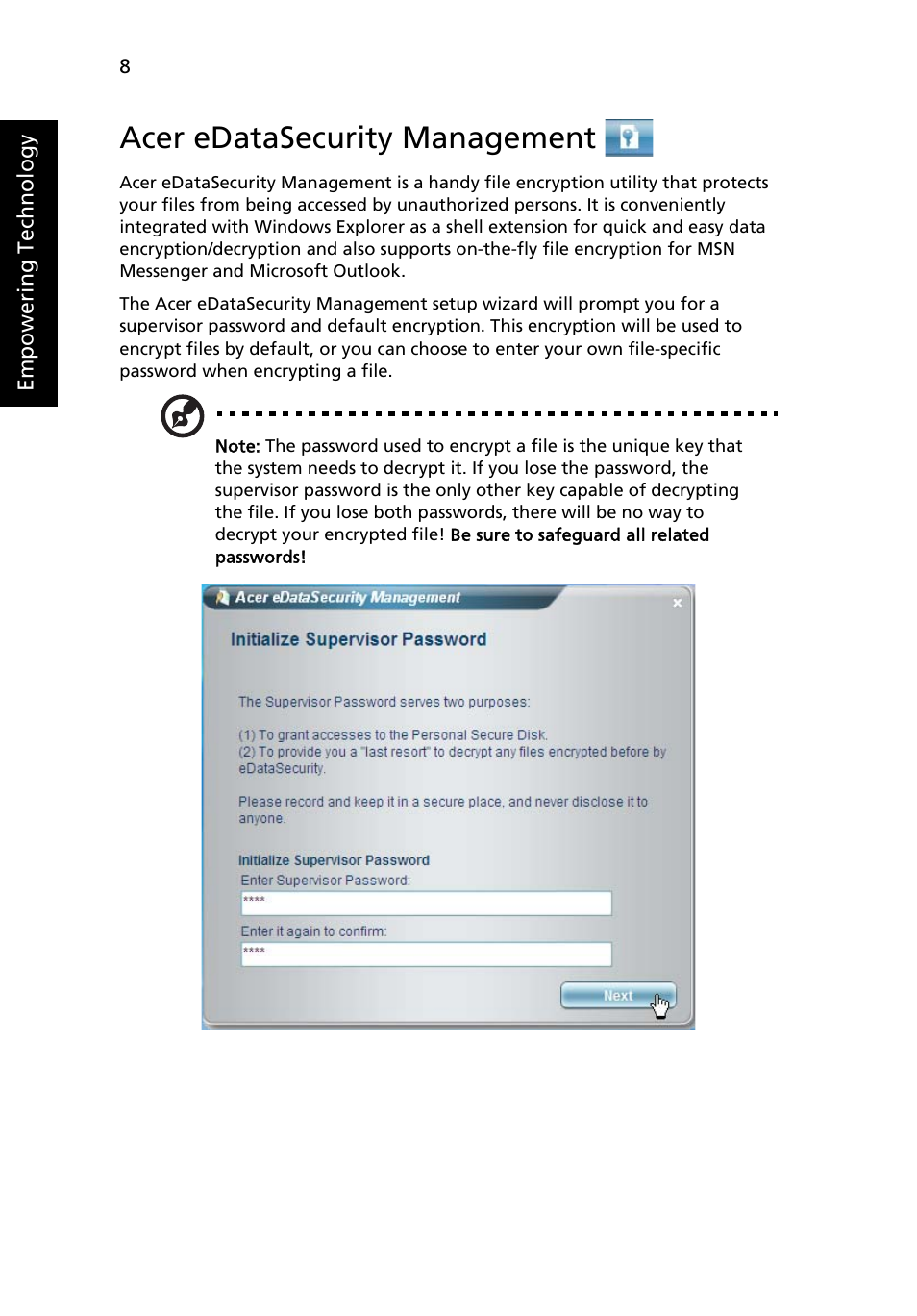 Acer edatasecurity management | Acer Aspire 9510 User Manual | Page 24 / 123