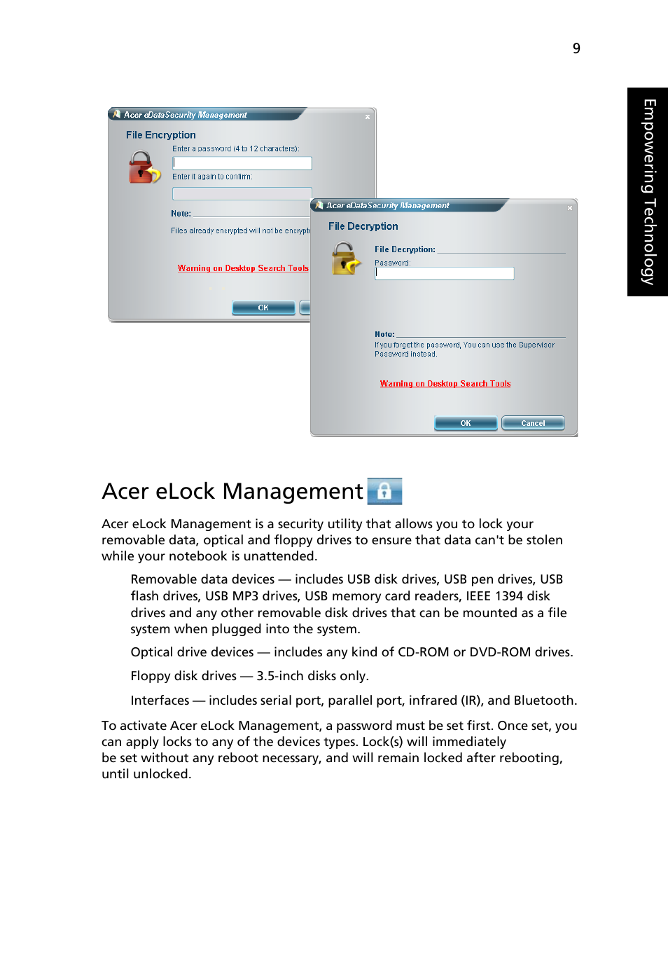 Acer elock management | Acer Aspire 9510 User Manual | Page 25 / 123