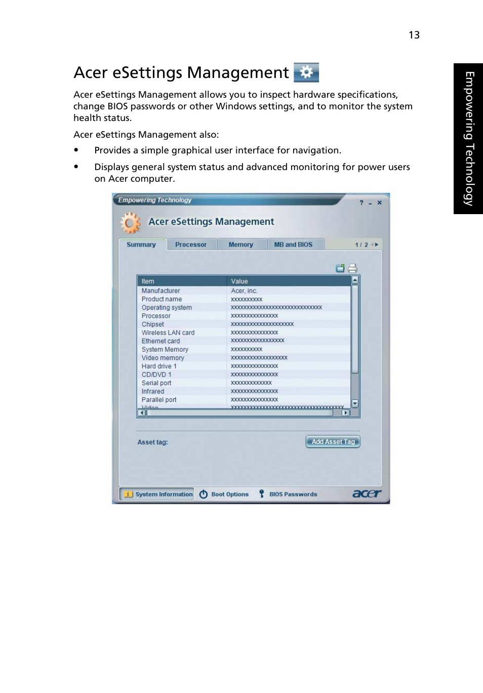 Acer esettings management | Acer Aspire 9510 User Manual | Page 29 / 123