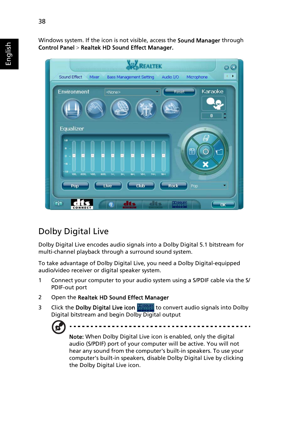 Dolby digital live | Acer Aspire 9510 User Manual | Page 54 / 123