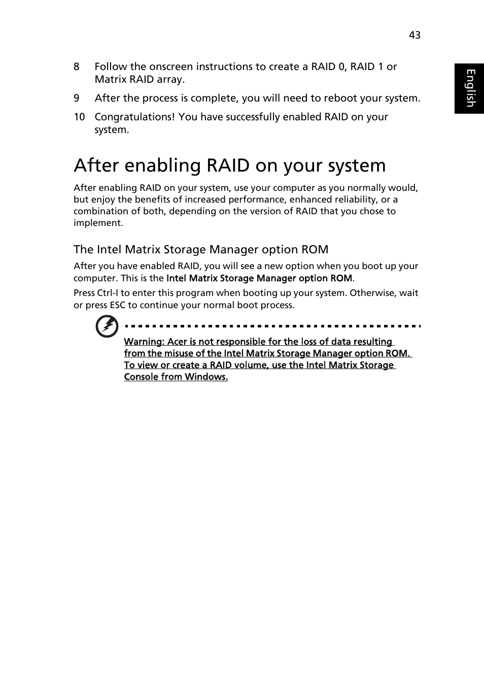 After enabling raid on your system | Acer Aspire 9510 User Manual | Page 59 / 123