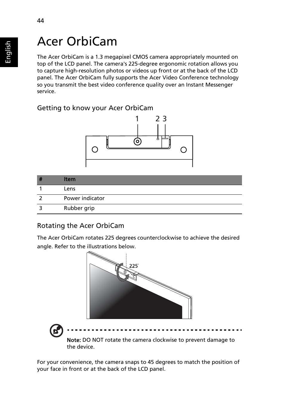 Acer orbicam | Acer Aspire 9510 User Manual | Page 60 / 123