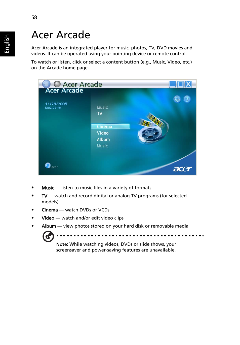 Acer arcade | Acer Aspire 9510 User Manual | Page 74 / 123