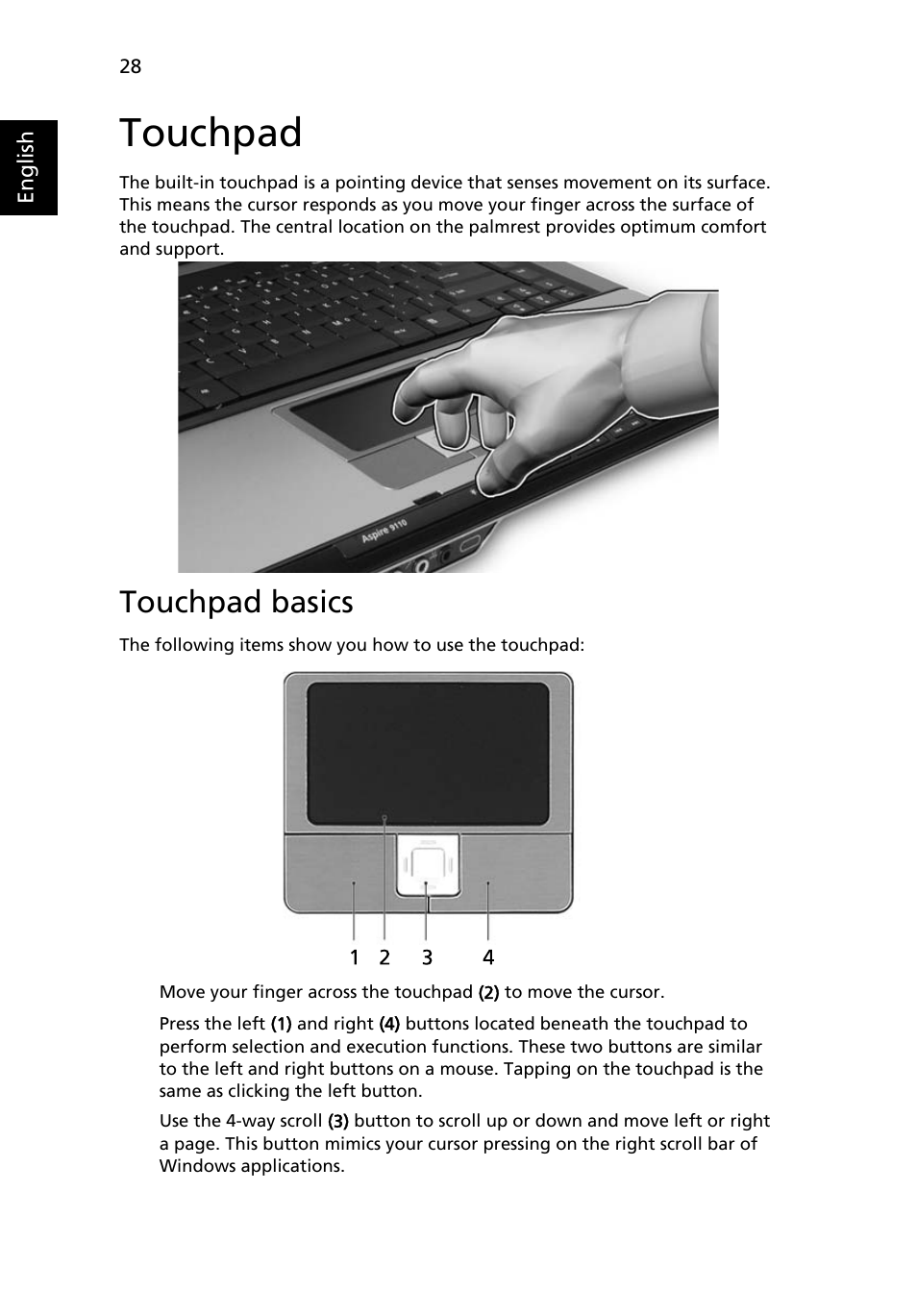 Touchpad, Touchpad basics | Acer Aspire 9120 User Manual | Page 46 / 121