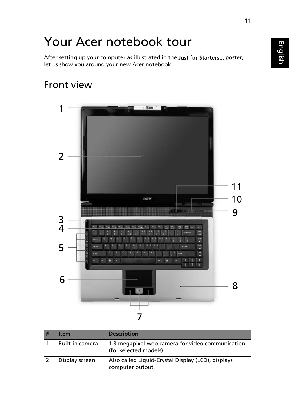 Your acer notebook tour, Front view | Acer Aspire 5620 User Manual | Page 23 / 107