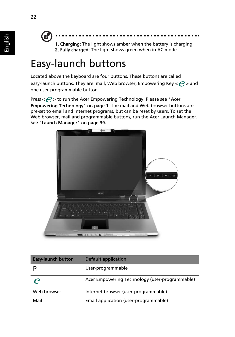 Easy-launch buttons | Acer Aspire 5620 User Manual | Page 34 / 107