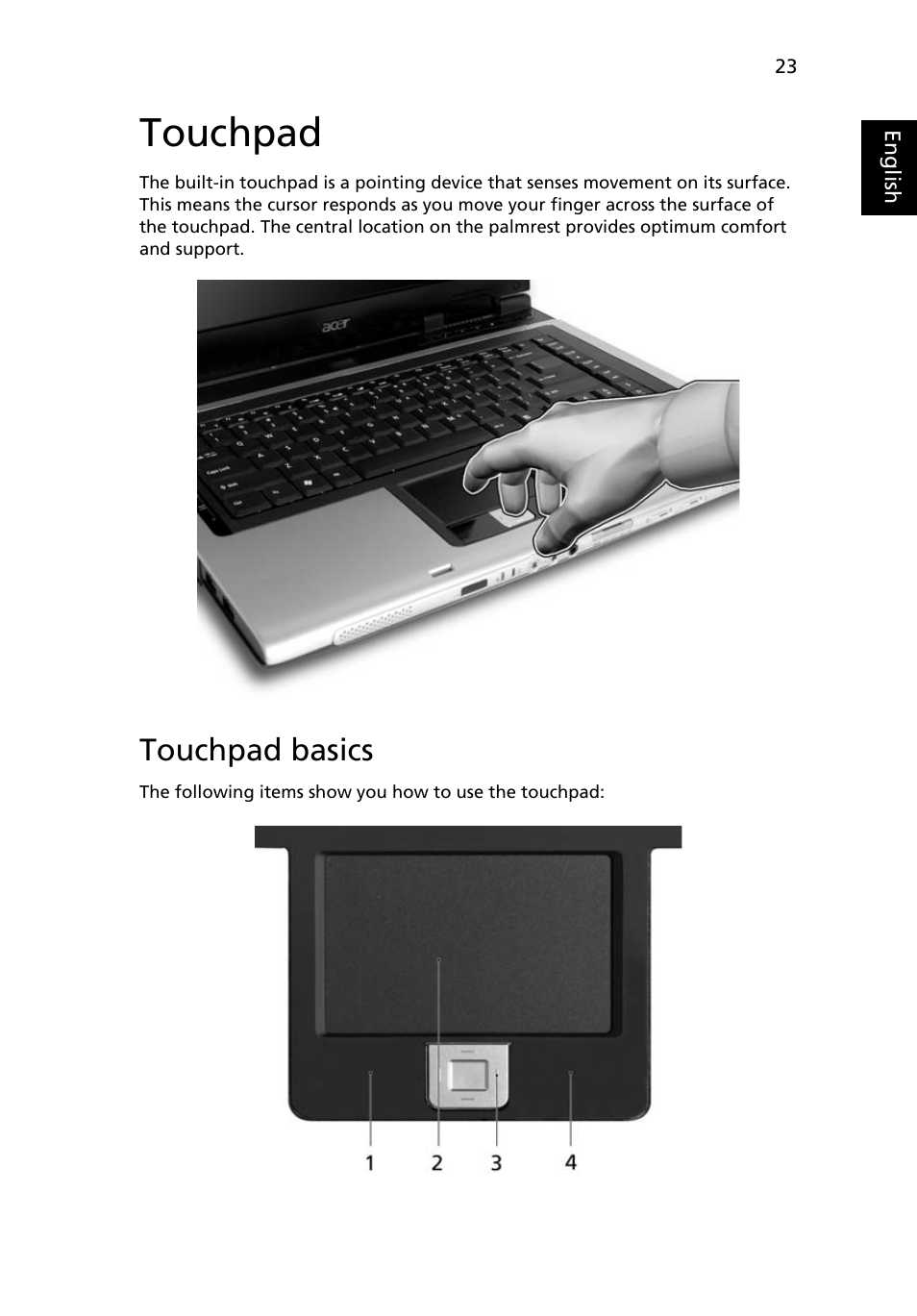 Touchpad, Touchpad basics | Acer Aspire 5620 User Manual | Page 35 / 107