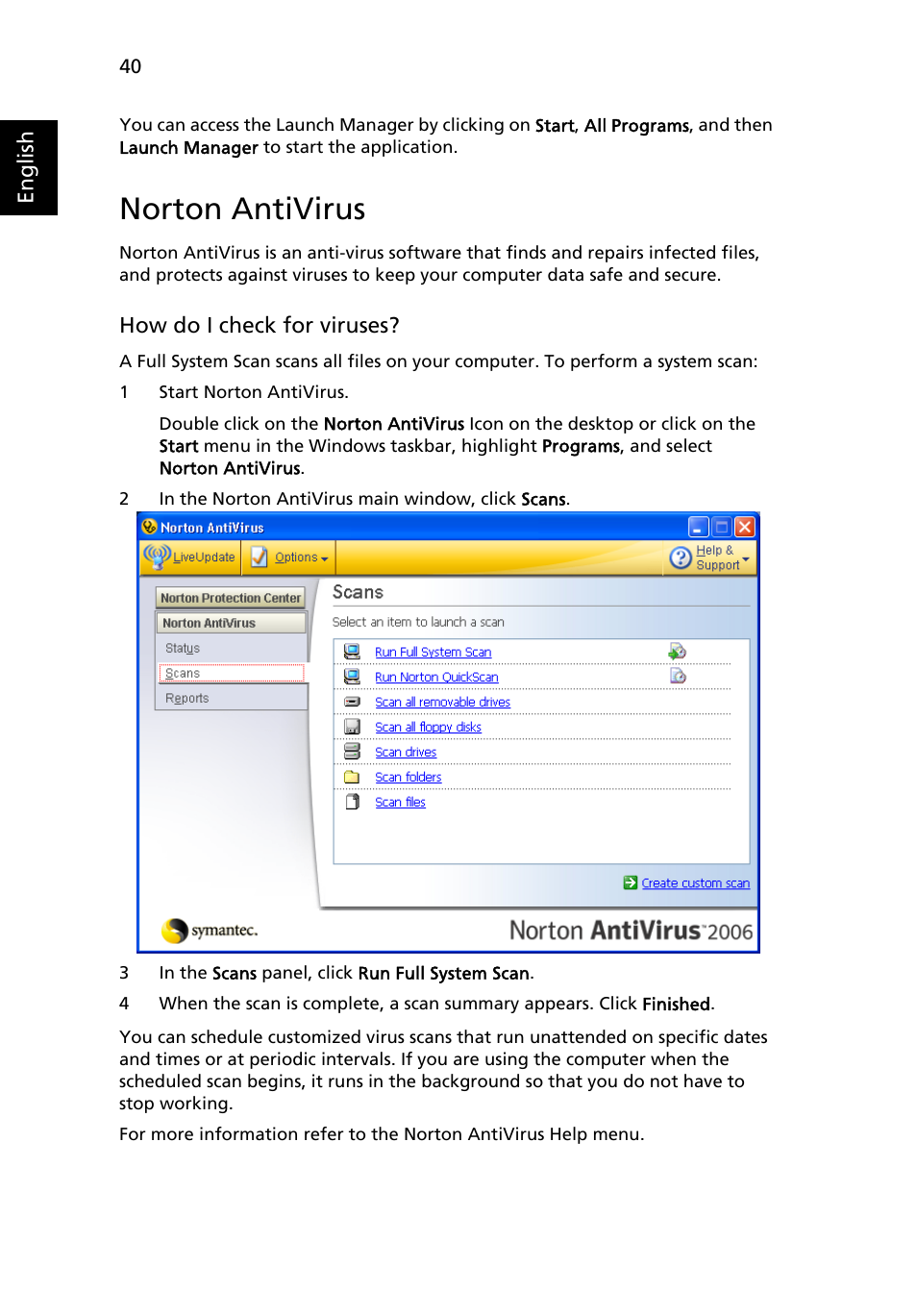 Norton antivirus | Acer Aspire 5620 User Manual | Page 52 / 107