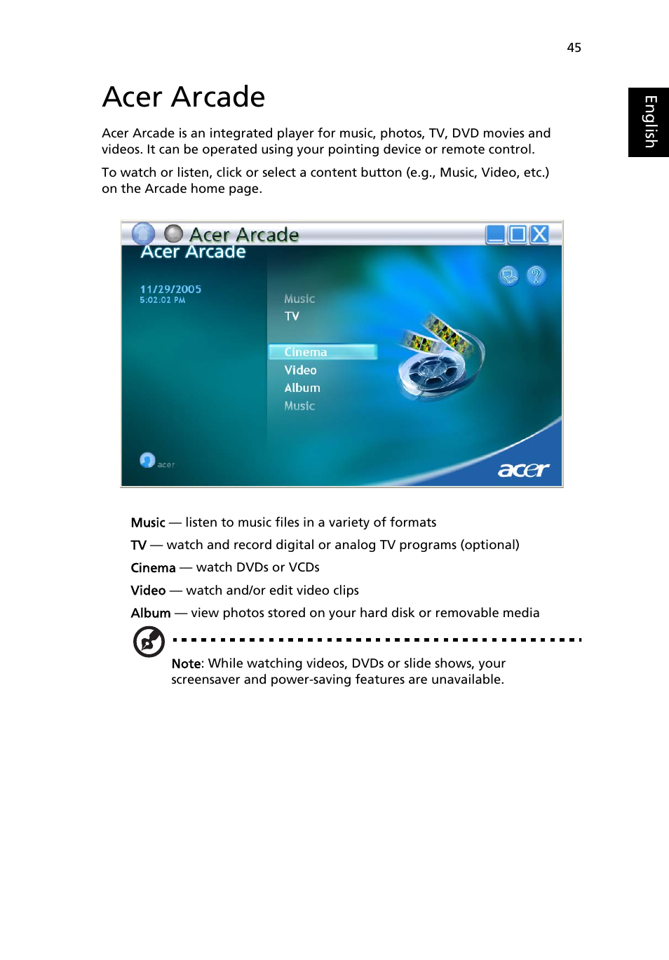 Acer arcade | Acer Aspire 5620 User Manual | Page 57 / 107