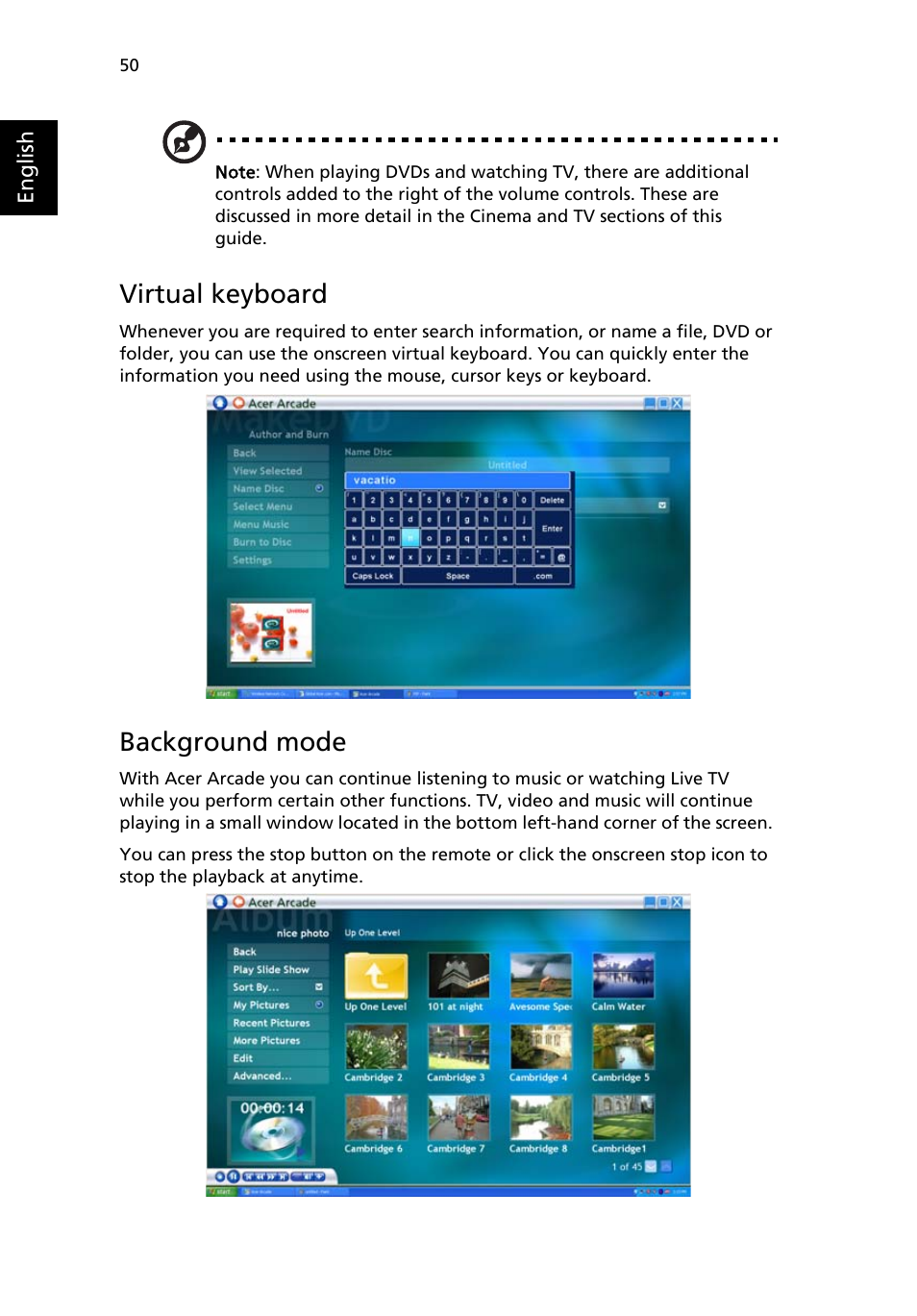 Virtual keyboard, Background mode | Acer Aspire 5620 User Manual | Page 62 / 107