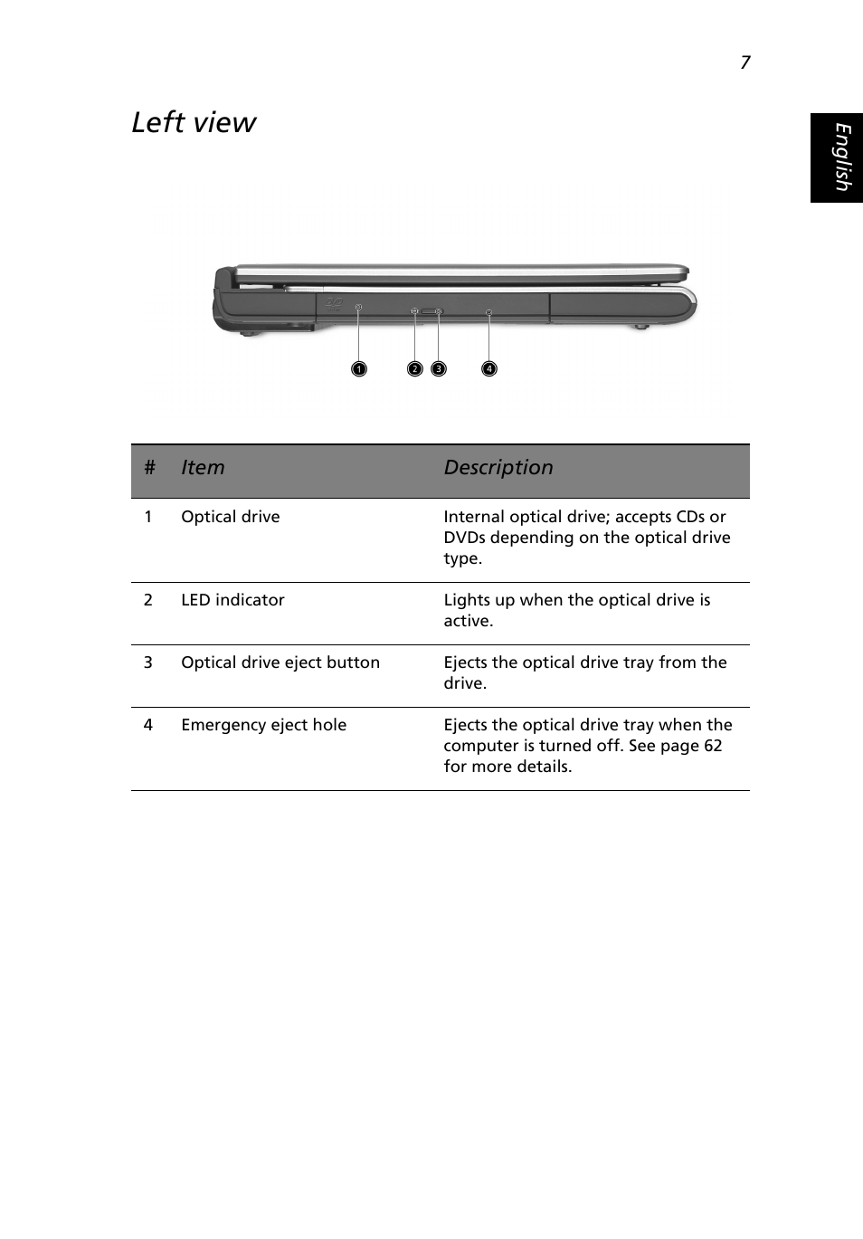 Left view | Acer Extensa 3000 User Manual | Page 15 / 100