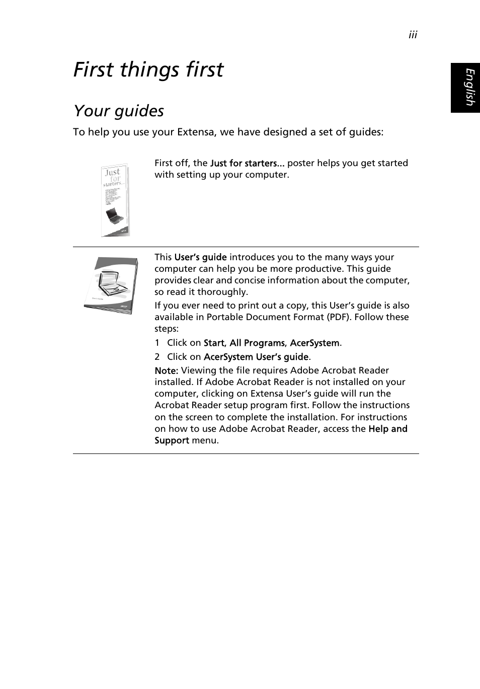 First things first, Your guides | Acer Extensa 3000 User Manual | Page 3 / 100