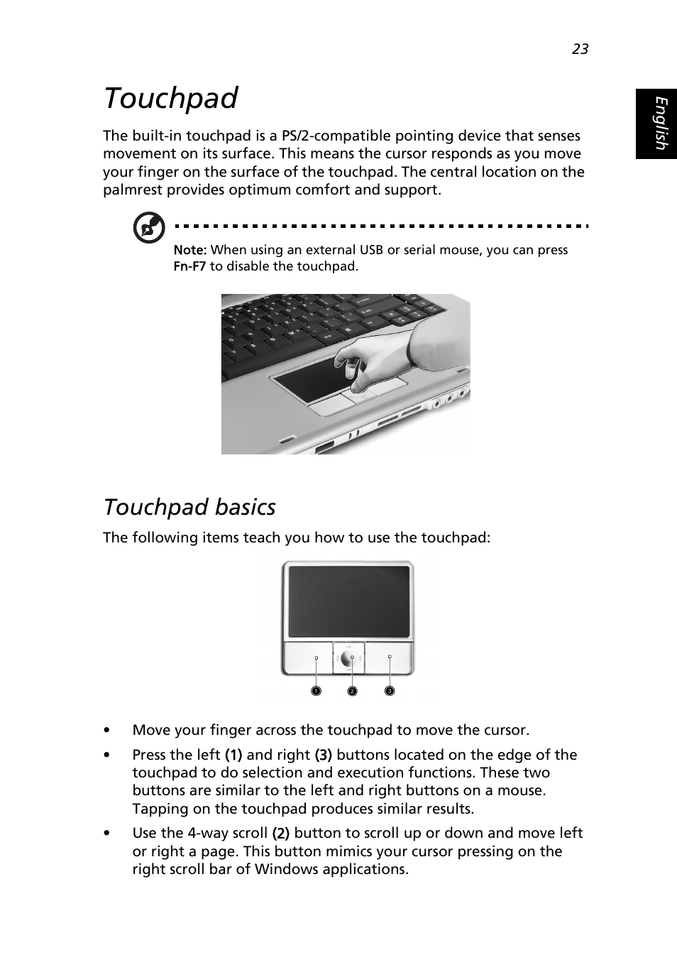 Touchpad, Touchpad basics | Acer Extensa 3000 User Manual | Page 31 / 100