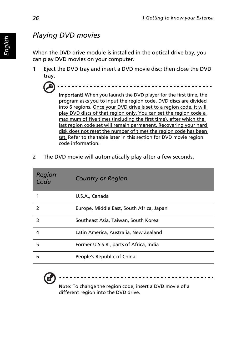Playing dvd movies | Acer Extensa 3000 User Manual | Page 34 / 100