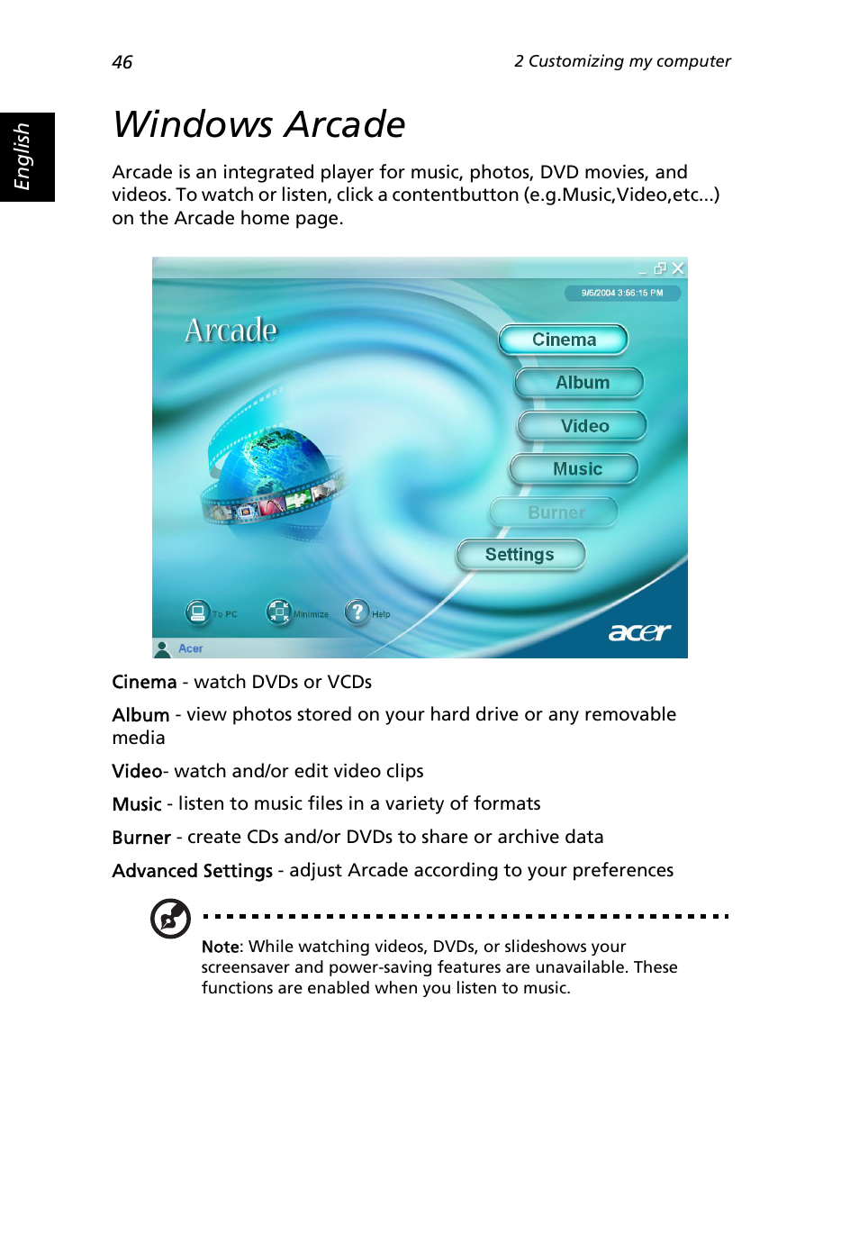 Windows arcade | Acer Extensa 3000 User Manual | Page 54 / 100