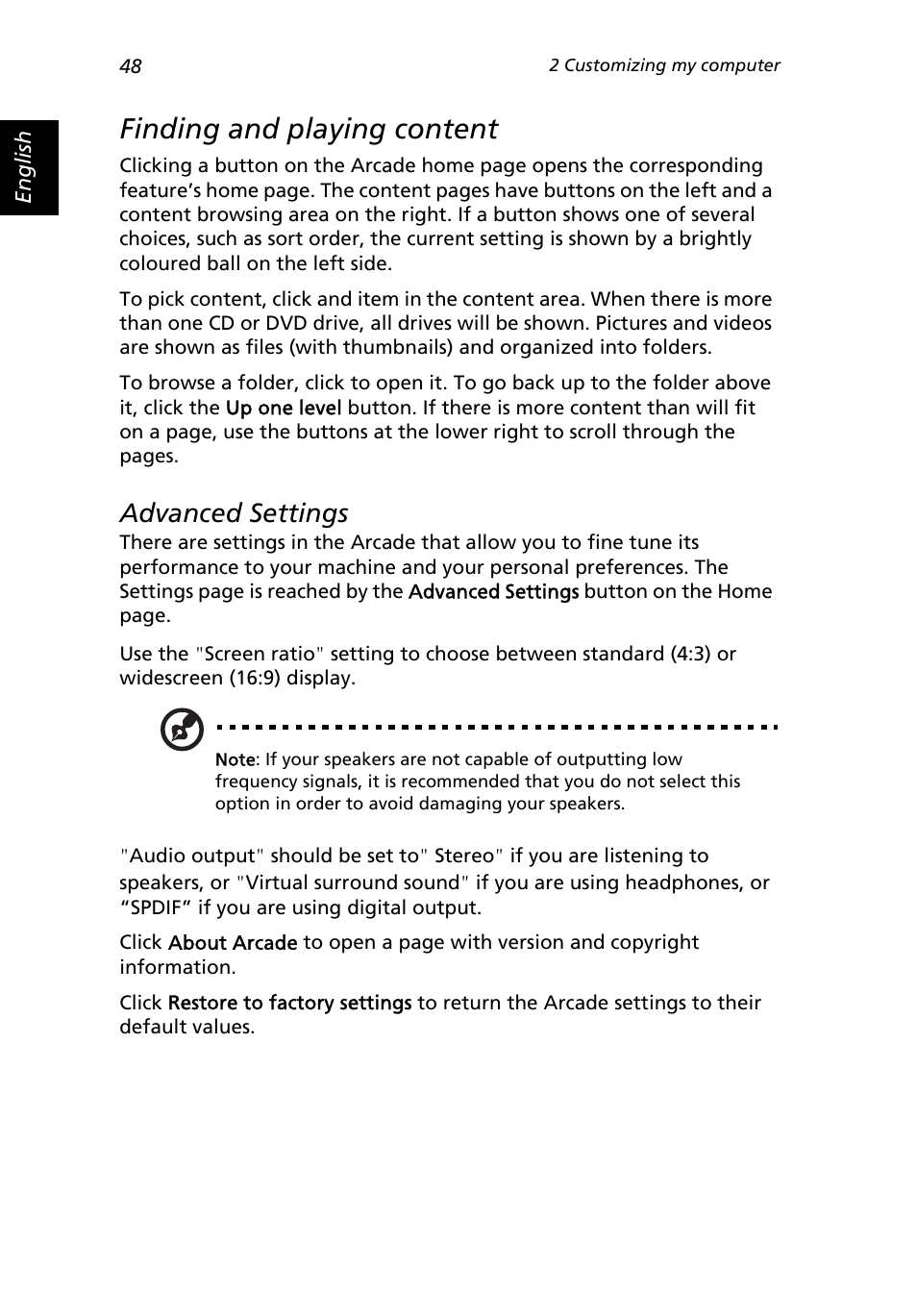 Finding and playing content, Advanced settings | Acer Extensa 3000 User Manual | Page 56 / 100