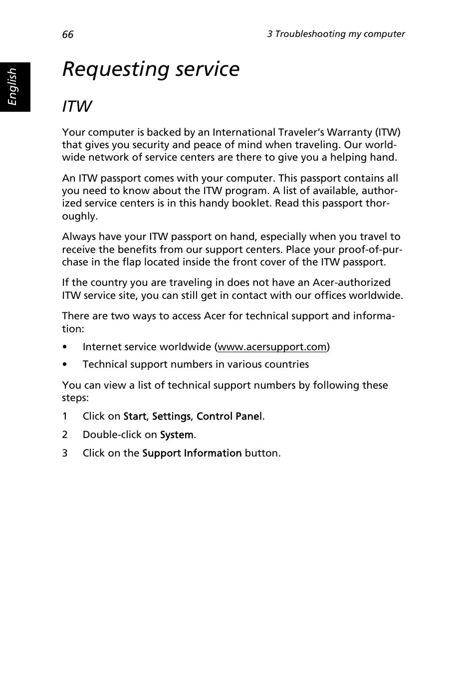 Requesting service | Acer Extensa 3000 User Manual | Page 74 / 100