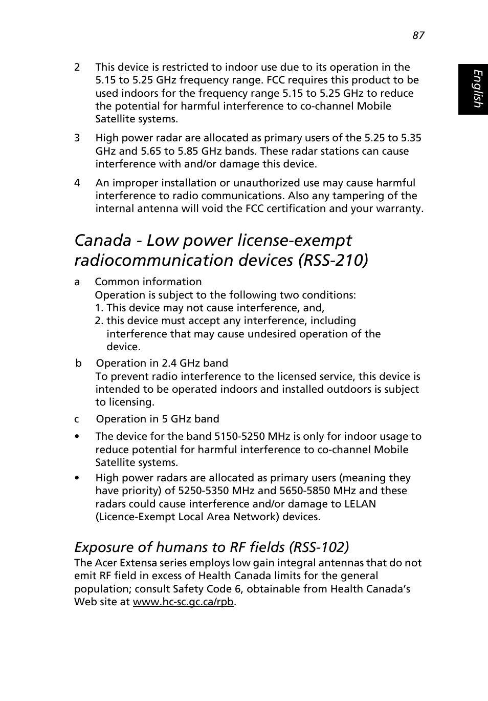 Exposure of humans to rf fields (rss-102) | Acer Extensa 3000 User Manual | Page 95 / 100