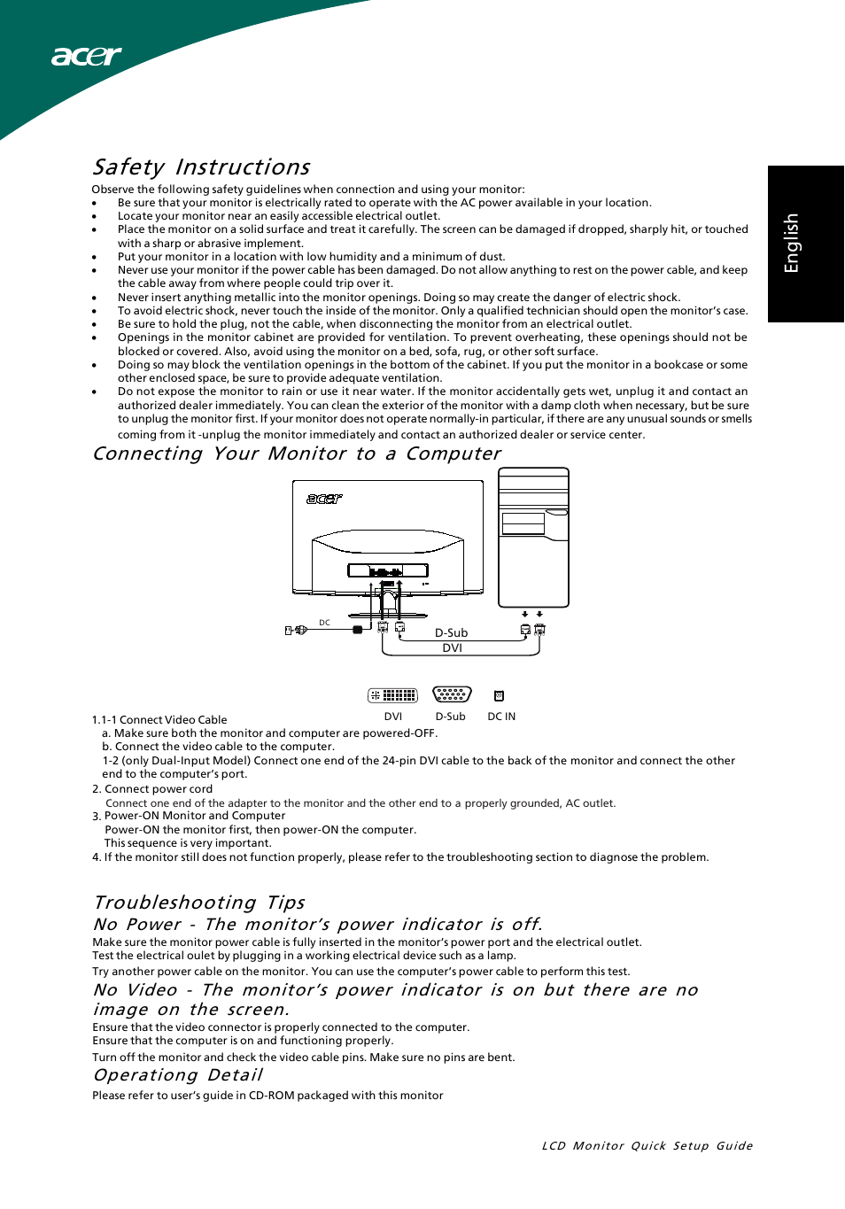 Acer S182HL User Manual | 3 pages