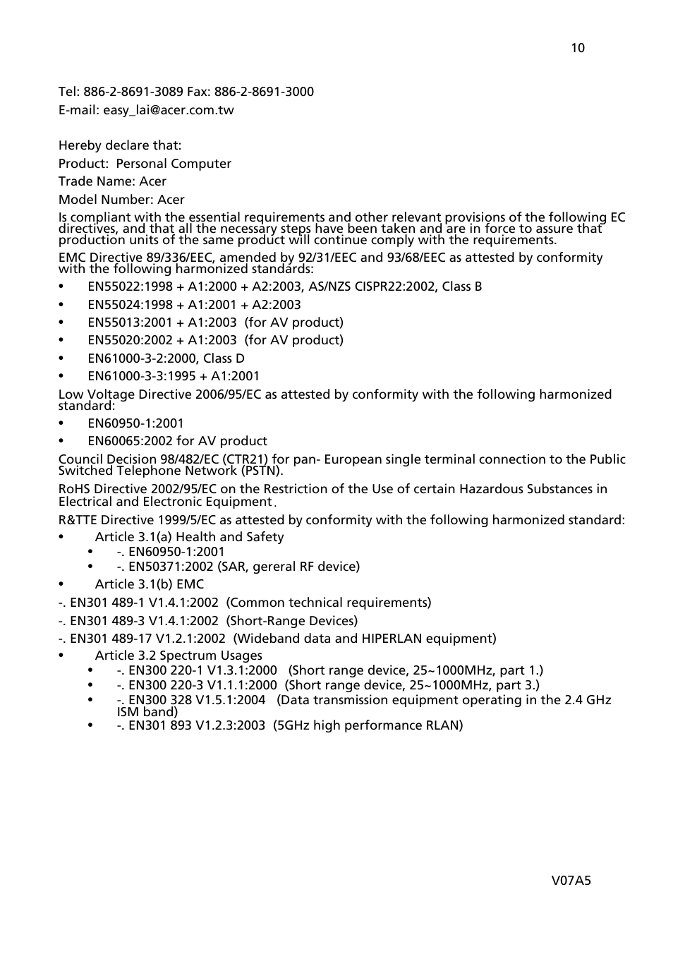 Acer Aspire L3600 User Manual | Page 17 / 17