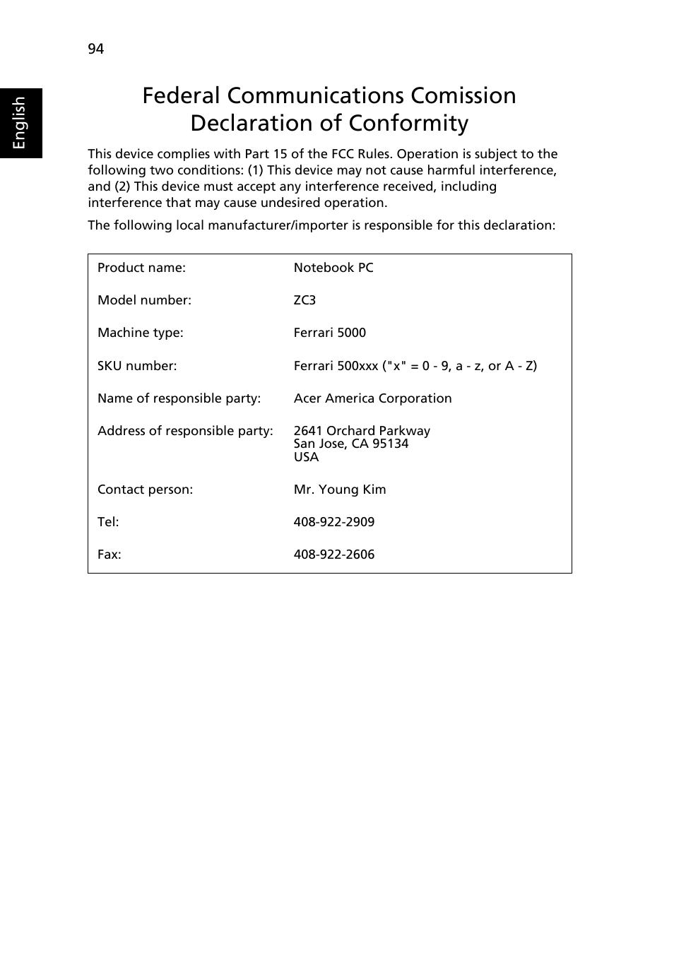 Acer Ferrari 5000 User Manual | Page 114 / 118