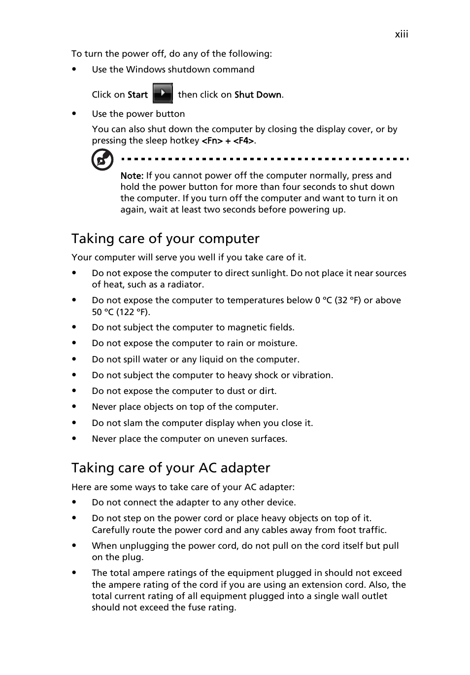 Taking care of your computer, Taking care of your ac adapter | Acer Ferrari 5000 User Manual | Page 13 / 118