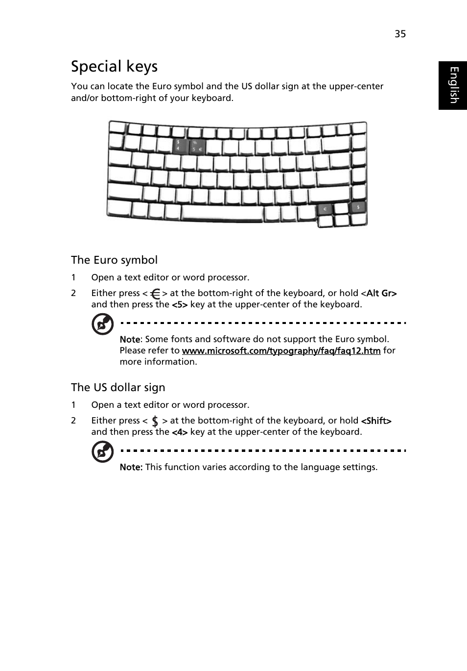 Special keys | Acer Ferrari 5000 User Manual | Page 55 / 118