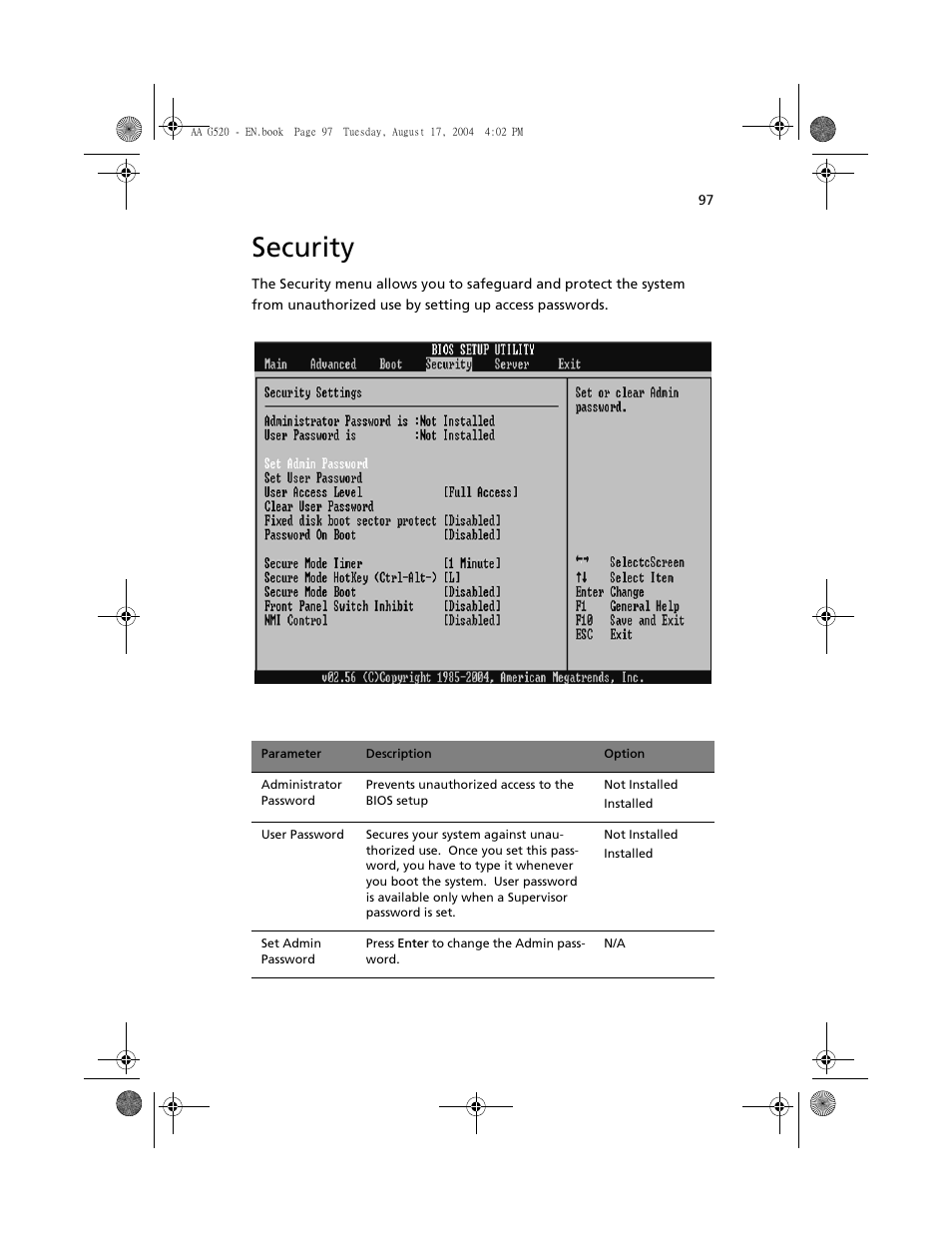 Security | Acer Altos G520 User Manual | Page 107 / 186