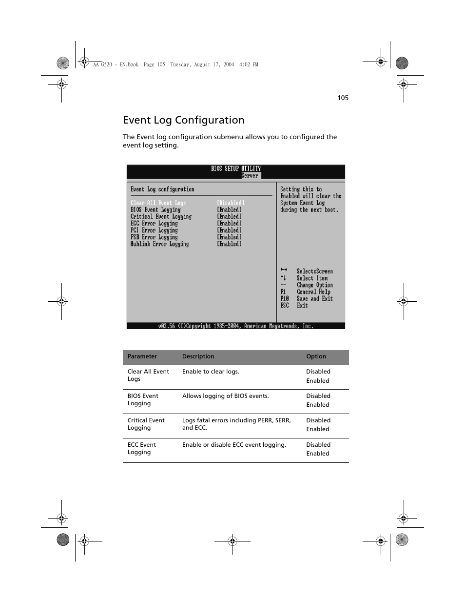 Event log configuration | Acer Altos G520 User Manual | Page 115 / 186