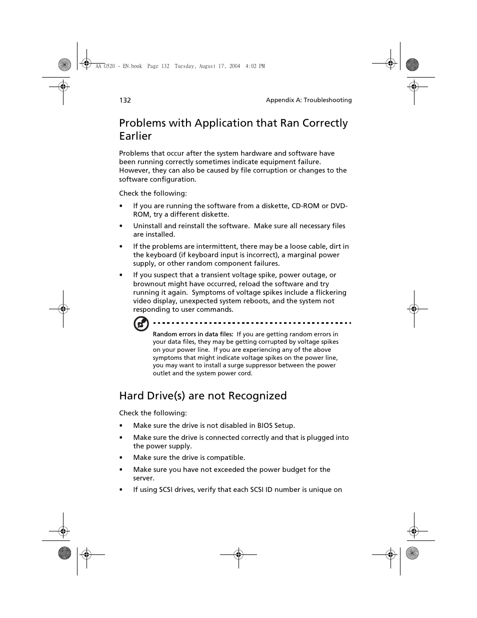 Hard drive(s) are not recognized | Acer Altos G520 User Manual | Page 142 / 186