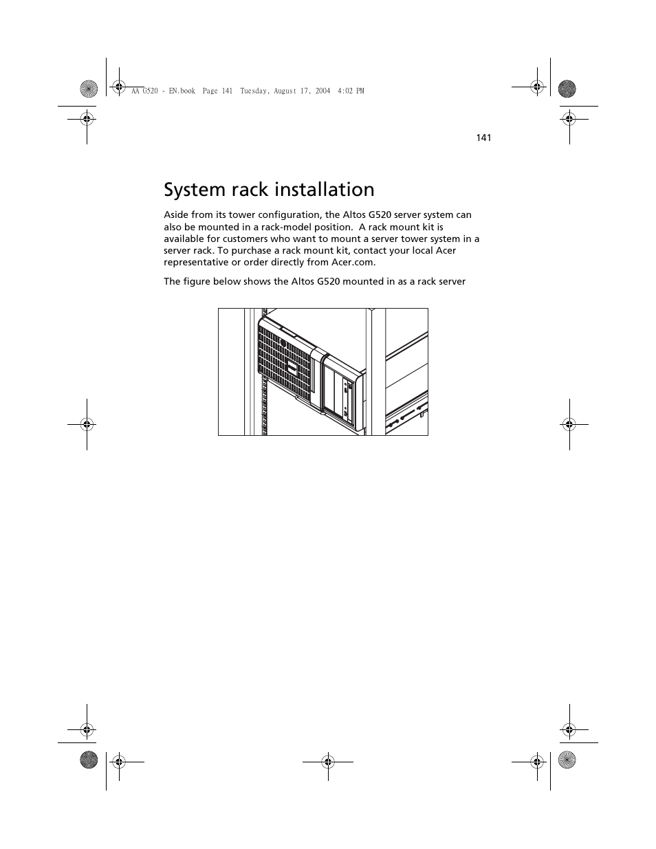 System rack installation | Acer Altos G520 User Manual | Page 151 / 186