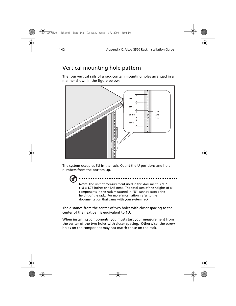 Vertical mounting hole pattern | Acer Altos G520 User Manual | Page 152 / 186