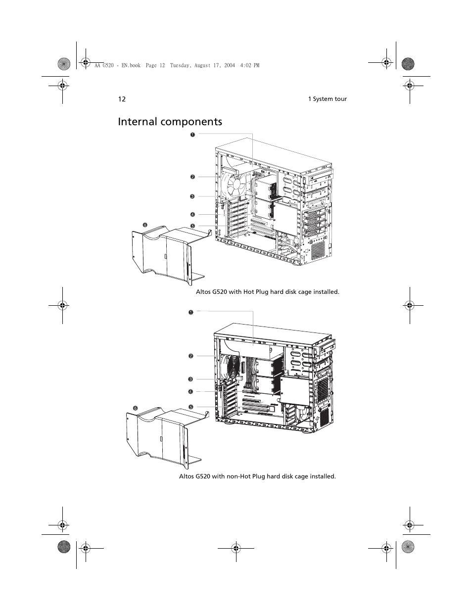 Internal components | Acer Altos G520 User Manual | Page 22 / 186