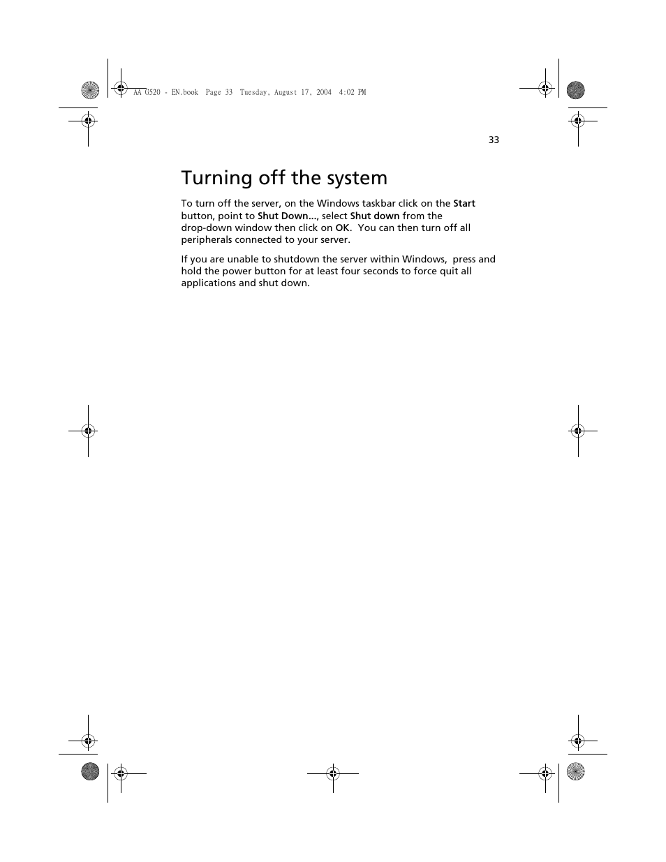 Turning off the system | Acer Altos G520 User Manual | Page 43 / 186