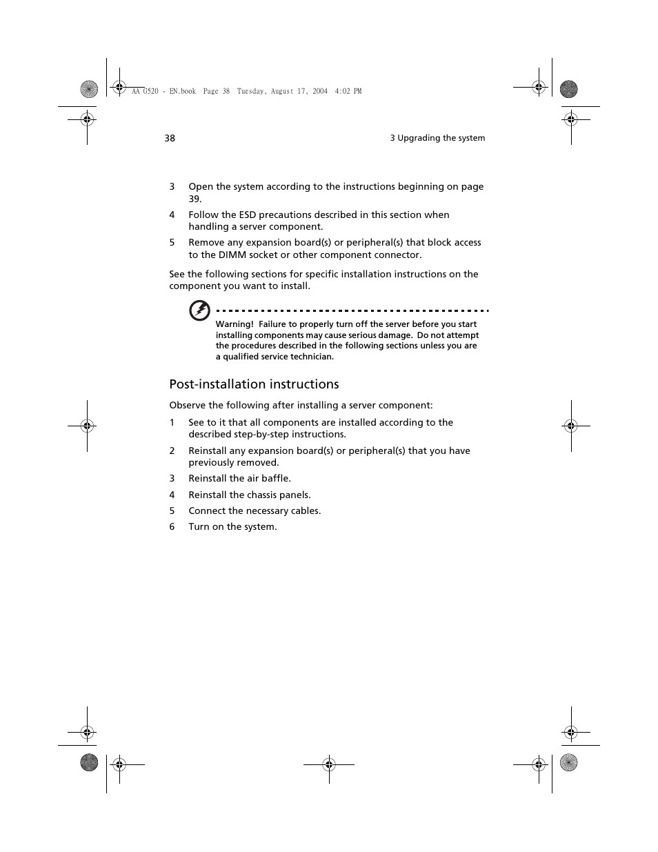 Post-installation instructions | Acer Altos G520 User Manual | Page 48 / 186