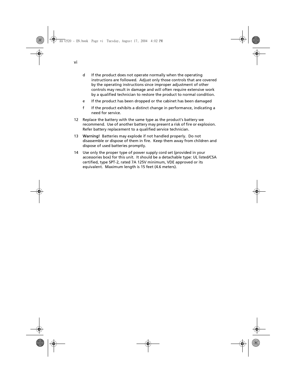 Acer Altos G520 User Manual | Page 6 / 186