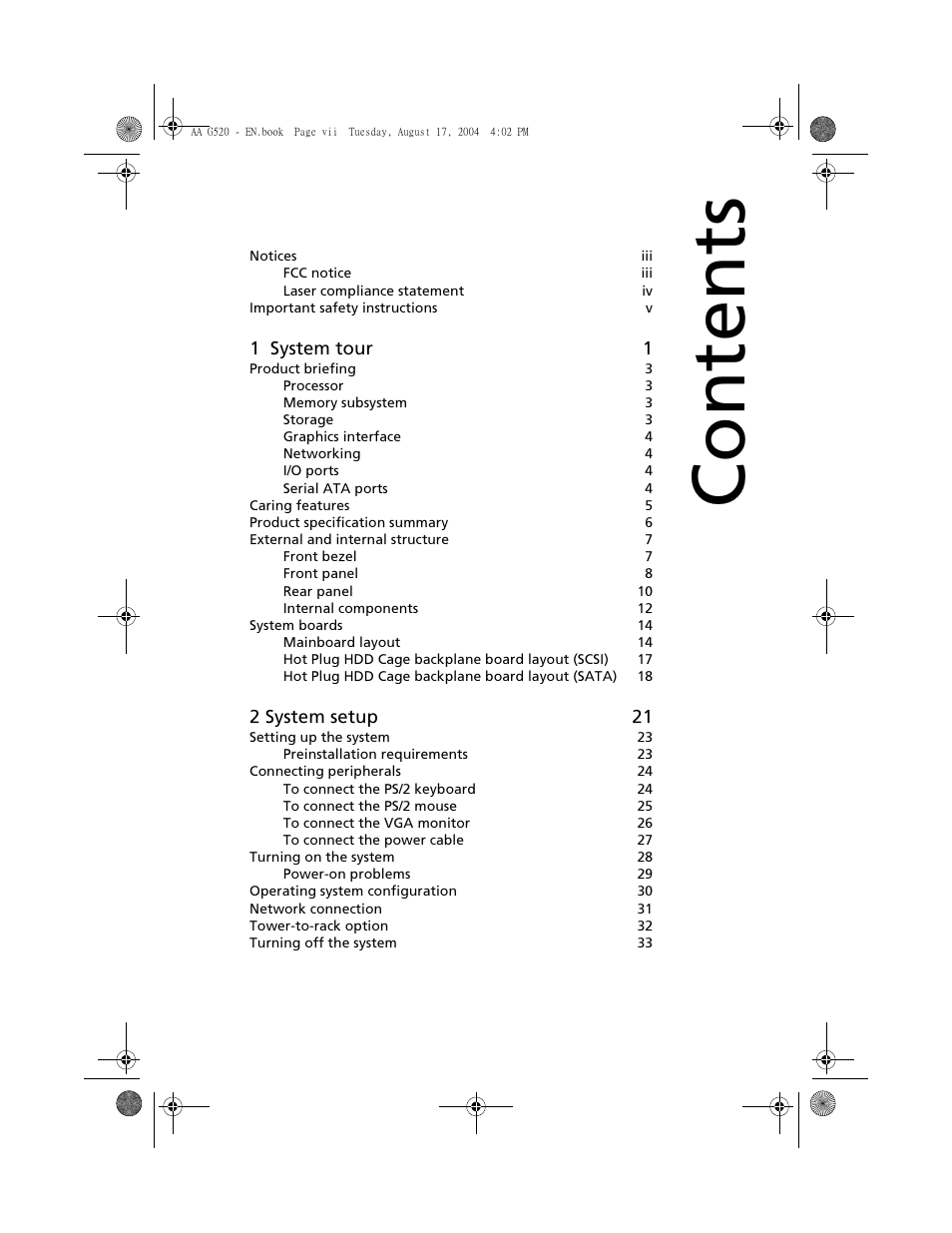 Acer Altos G520 User Manual | Page 7 / 186